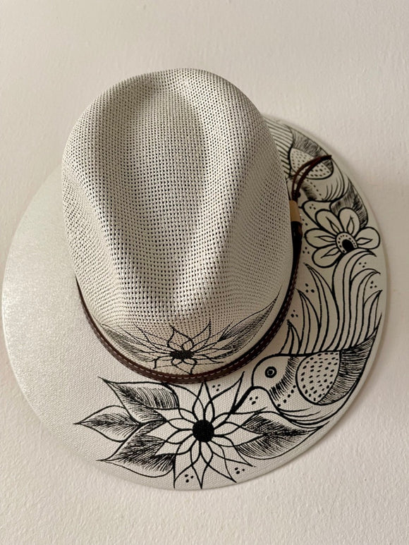 White/Black Flower Bird Hat