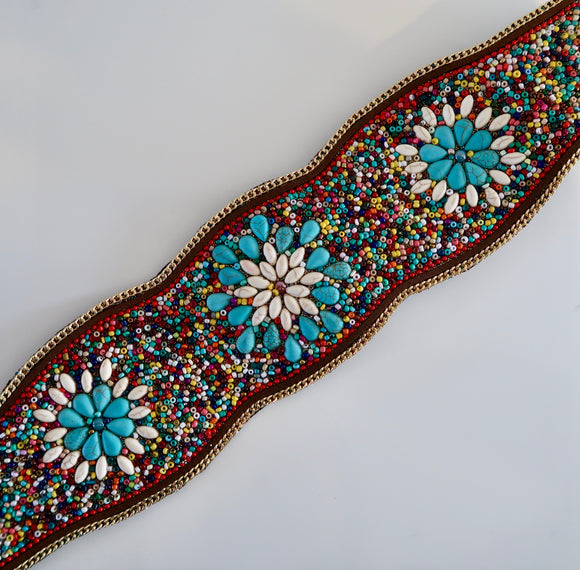 Bohemian Beaded Belt - Red